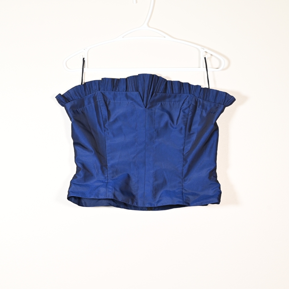 Alfred Sung Vintage Strapless Corset Top S Blue